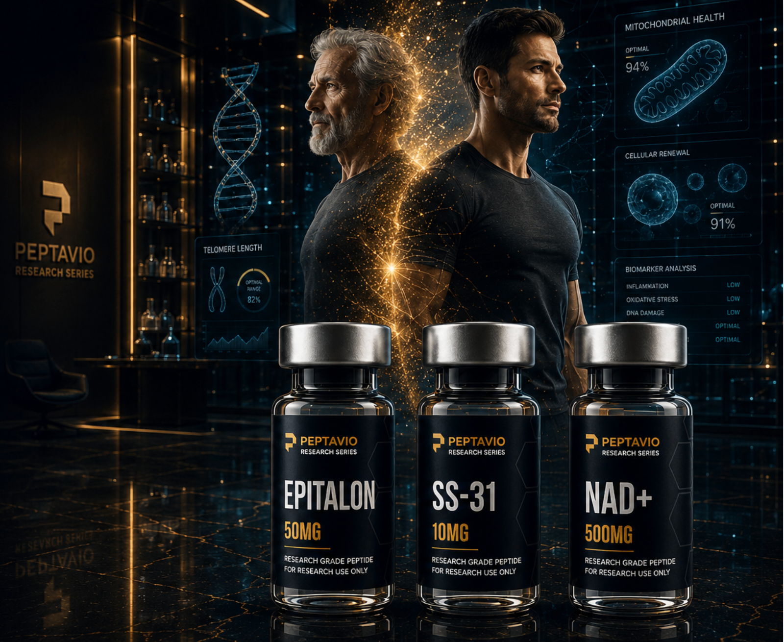 Longevity Stack · Epithalon (10mg) + GHK-Cu (50mg) + Thymosin α-1 (5mg)